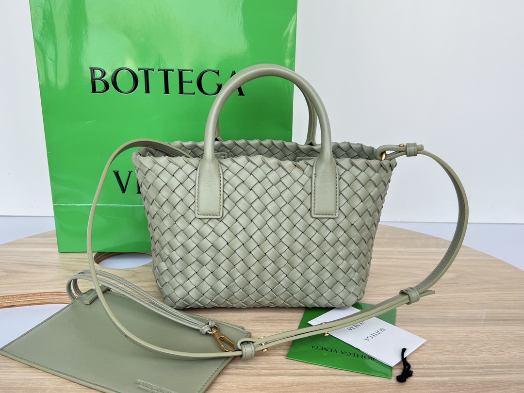 Mini Cabat Intreccio Leather Tote Grey Green